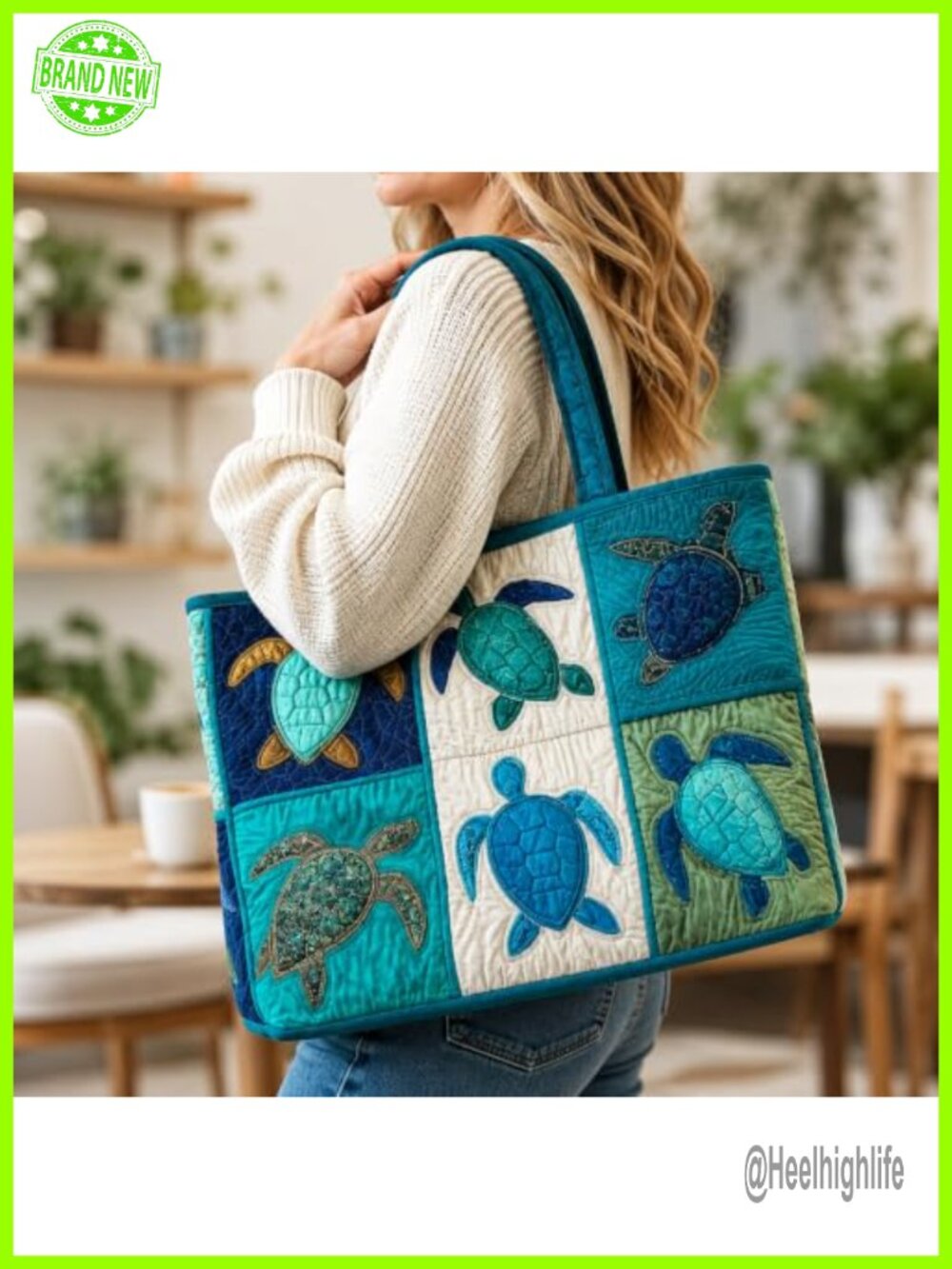 Quilted Tote Bag Large Capacity Patchwork Bird Floral Print Casual Travel Purse